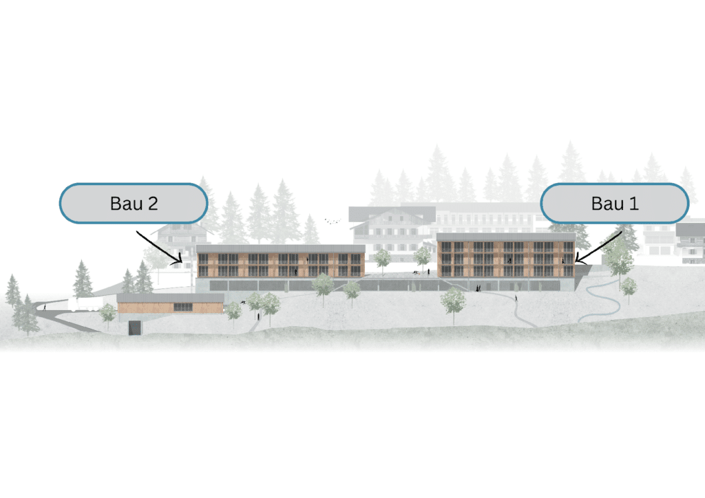 Planungsskizze der Klinikneubauten Bau 1 und Bau 2